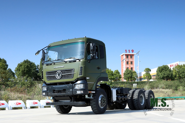 Chassi de caminhão 6 × 4_ Chassi de veículo basculante de um e meio para serviço pesado de 375 HP_ Dongfeng Chassi de modificação de chassi de veículo basculante para exportação