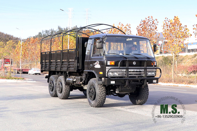 Six Drive Dongfeng Caminhão off-road_Black 6 * 6 EQ2102 153 Flathead Row meia cabine com poste Diesel Vehicle_Transport Truck Export Special Purpose Vehicle