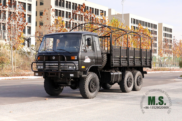 Six Drive Dongfeng Caminhão off-road_Black 6 * 6 EQ2102 153 Flathead Row meia cabine com poste Diesel Vehicle_Transport Truck Export Special Purpose Vehicle