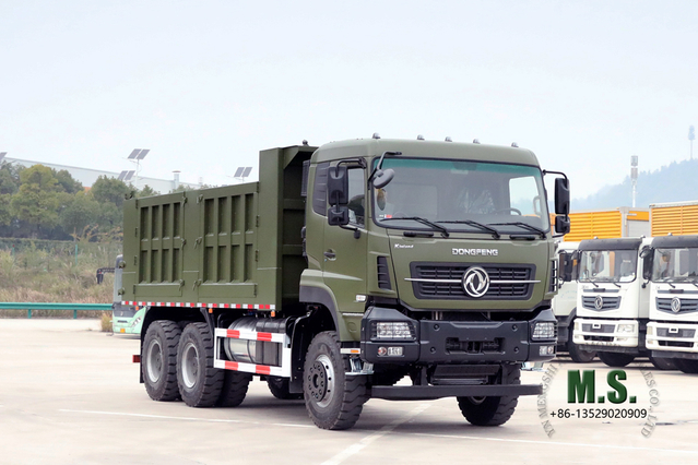  Caminhão basculante 6 × 4_375HP com linha de cabeça plana e veículo basculante para serviço pesado com meia cabine_Dongfeng Fabricante de caminhão basculante de exportação