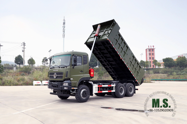 Dongfeng Caminhão basculante 6 × 4_375HP com linha de cabeça plana e meia cabine, veículo basculante para serviço pesado_Exportar fabricante de veículo basculante