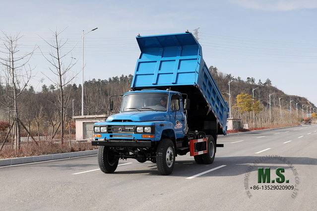 170 hp 4 × 4 Dongfeng Caminhão basculante azul Caminhão basculante _ Caminhões de mineração de linha única com cabeça pontiaguda com tração nas quatro rodas para venda_ Veículo especial de exportação