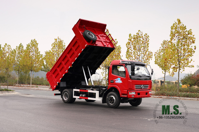 Vermelho Dongfeng Caminhão basculante 4 × 2_ Caminhão basculante de linha única para serviço leve _ Caminhão de transporte de mineração _ Fabricante de veículos especiais de exportação