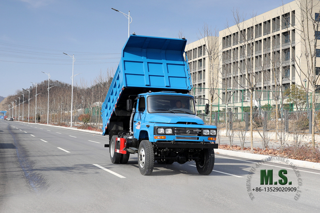 170 hp 4 × 4 Dongfeng Caminhão basculante azul Caminhão basculante _ Caminhões de mineração de linha única com cabeça pontiaguda com tração nas quatro rodas para venda_ Veículo especial de exportação