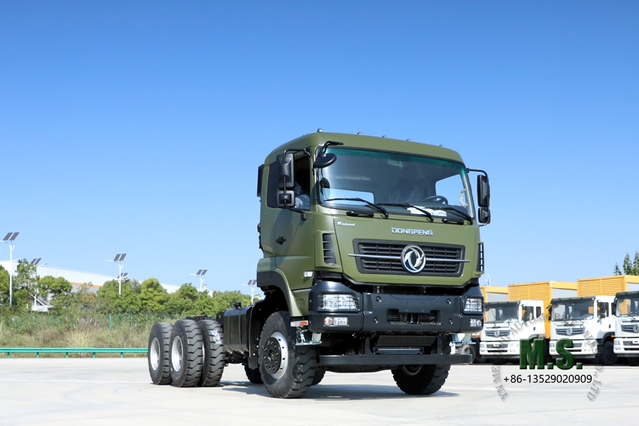 Chassi de caminhão 6 × 4_ Chassi de veículo basculante de um e meio para serviço pesado de 375 HP_ Dongfeng Chassi de modificação de chassi de veículo basculante para exportação