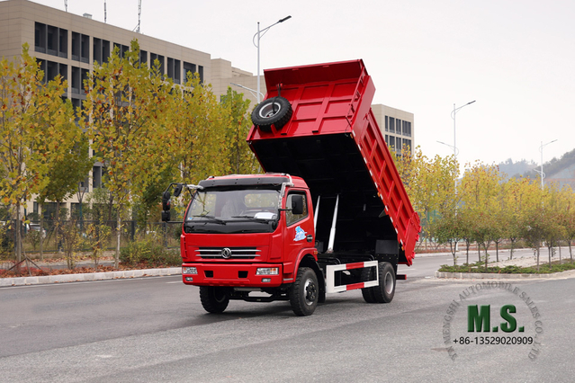 Vermelho Dongfeng Caminhão basculante 4 × 2_ Caminhão basculante de linha única para serviço leve _ Caminhão de transporte de mineração _ Fabricante de veículos especiais de exportação