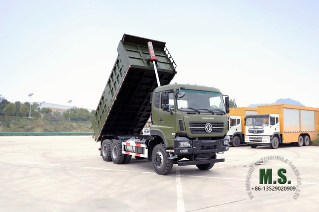 Dongfeng Caminhão basculante 6 × 4_375HP com linha de cabeça plana e meia cabine, veículo basculante para serviço pesado_Exportar fabricante de veículo basculante