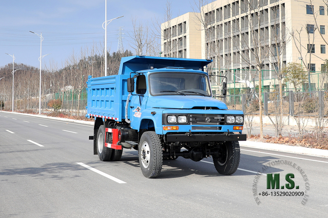Dongfeng Caminhão basculante 4 × 4 azul_ Caminhões de mineração de linha única com tração nas quatro rodas e tração nas quatro rodas de 170 HP Caminhão basculante para venda_Exportação de veículo especial