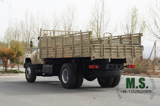 190 cavalos de potência de 15 toneladas de peso bruto Dongfeng 4x2 Cargo Truck_Cummins Motor, tronco de carga de 4700 mm, assentos na caixa de carga, transportadora de tropas, ex-modelo militar.