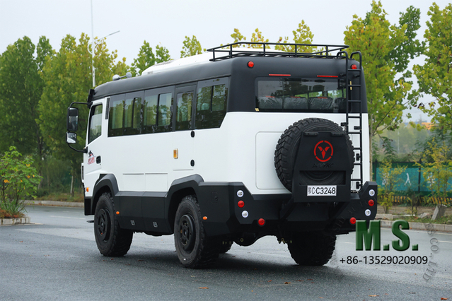 Peso bruto de 8 toneladas e 210 cavalos de potência Dongfeng Ônibus off-road 4x4 cor branca_Motor Cummins, porta lateral de emergência, rack de pneu sobressalente automático, especificação personalizável_direto do fabricante