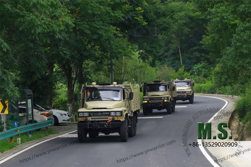 Dongfeng truck fleet in the forest road 