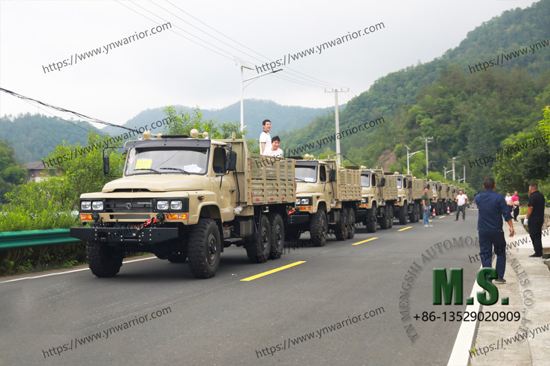 Dongfeng army truck stop on the village road 